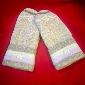 Handmade Felted Lined Mittens Fair Isle Nordic Warm Gray Winter Mitts New